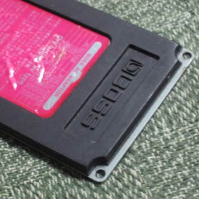 used genuine Boss Pink Label Taiwan Bottom Plate MISSING Serial Number (from 1998) - Pink Bottom Label, silver text / graphic, silver metal bottom plate (was originally from a BF-2 pedal) NO pedal / NO other items / NO screws image 13