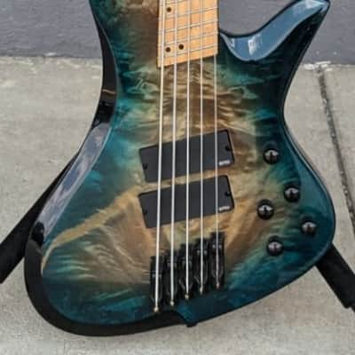 RedSub Coliseum Fanned Fret 5-String Bass, Blue Burl Burst w/EMG's & Upgrades image 1