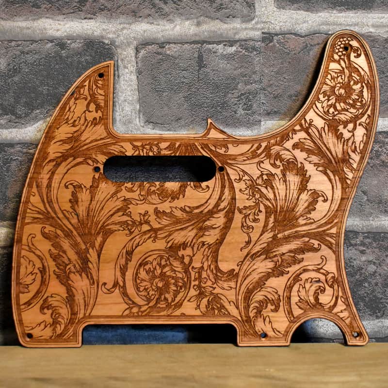 Handcrafted Cherrywood Pickguard for Fender Telecaster – Laser-Engraved Unique Design image 1