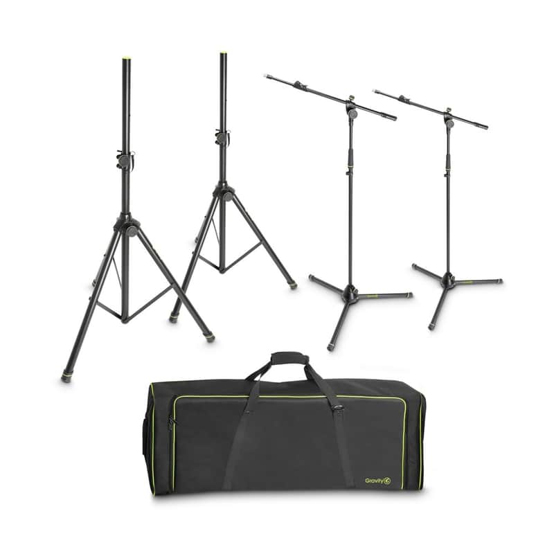 Gravity Two Mic Stand and Two Speaker Stand Set with Bag image 1