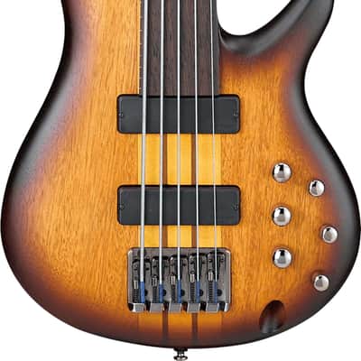 Ibanez SRF705 Bass Workshop Fretless 5-String Bass Guitar, Bound Panga Panga Fingerboard, Brown Burst Flat image 2
