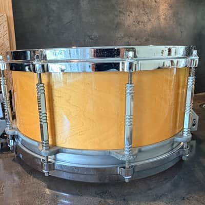 Pearl G-914D Freefloater snare 14x6.5” 1983-1987 - Natural maple lacquer image 7