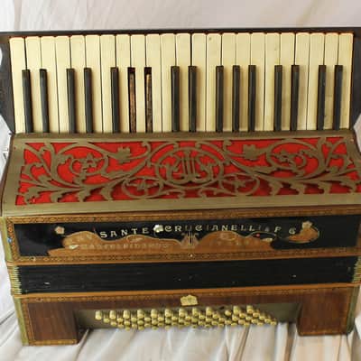 8423 - Antique Wood Sante Crucianelli & Figli Piano Accordion MM 34 60 - FIXER UPPER FOR PARTS OR REPAIR image 2