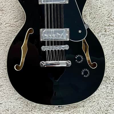 Luna ATHHBG12BLK Athena Semi-Hollow-Body 12 string Electric Guitar, Black image 3