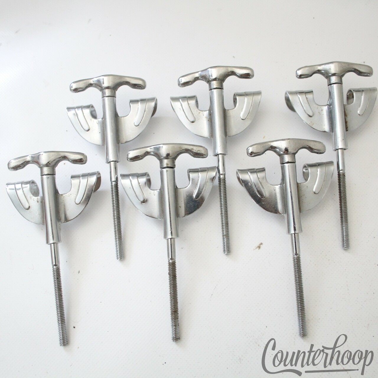 Pearl 6x 4 1/8"Bass Drum Tension T-Rods+Claws Vintage 70s Chrome Hardware Parts — main photograph