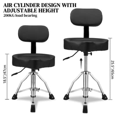Hydraulic Drum Throne Stool w/ Backrest – Adjustable Height, 360° Swivel, Thick Saddle Seat, Heavy Duty Drummer Seat image 4
