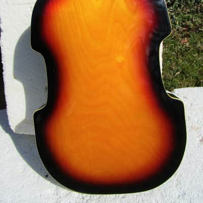 Beatle Bass Copy, 1960's, Japan, Scroll Headstock, Sunburst, Case image 9