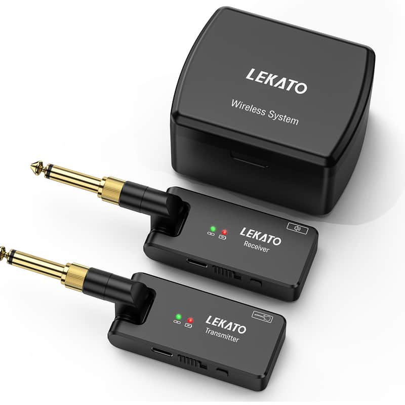 LEKATO  WS-100 2.4G 4 Channels Wireless Guitar Transmitter Receiver System with Charging Box image 1