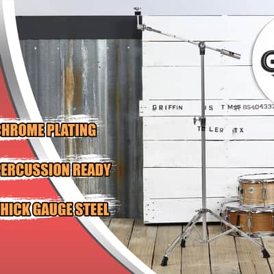 Boom Cymbal Stand by Griffin - Double Braced Drum Percussion Gear Hardware Set - Adjustable Height Arm Holder With Counterweight Adapter for Mounting Heavy Duty Weight Crash and Ride Cymbals image 9