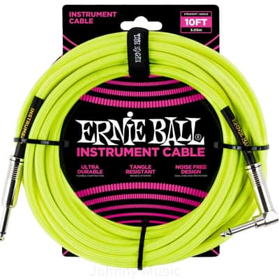10' Braided Straight / Angle Instrument Cable Neon Yellow - Dual Shielded 99.95 O2-free Copper Roadworthy Design, Limited Lifetime Warranty image 1