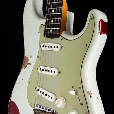 Fender Custom Shop 1960 Stratocaster Heavy Relic Olympic White Over Red Sparkle image 12