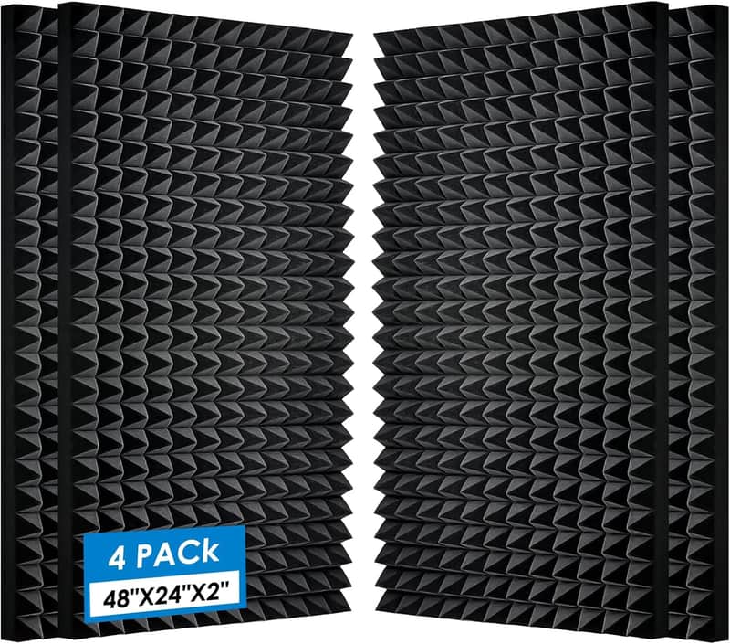 4 Pack-48 x 24 x 2 Inches Pyramid Designed Acoustic Foam Panels, Sound Proof Foam Panels, High Density and Fire Resistant Acoustic Panels, Studio Foam for Wall (Black 4 Pack, 48 x 24 x 2 Inches) image 1