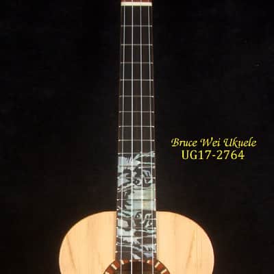Handmade Tenor Ukulele, Solid Walnut, Bear Claw Spruce Top Tiger Inlay, Soft-bag, Bruce Wei UG17-2764 image 5