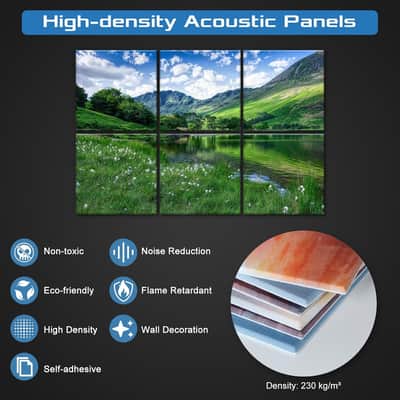 Decorative Acoustic Panels 6 Pack, 72"X48" Large Sound Absorbing Wall Art Panels, Self-Adhesive Sound Proof Foam Panels For Bedroom, Home Theater, Studio, Office - Green Landscape image 5