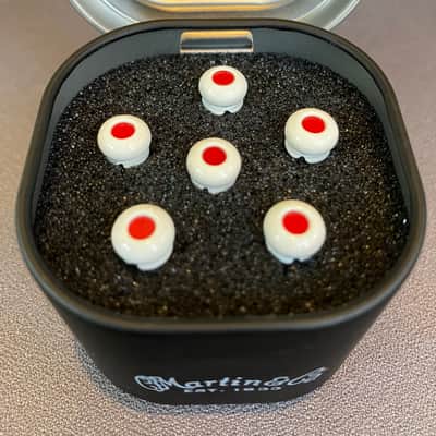 Martin APP0004 Luxe Liquidmetal Bridge Pin Set - Bone w/ Red Inlay image 2