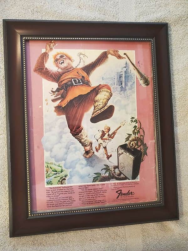 1975 Fender Guitars Promotional Ad Framed Jack & The Beanstalk Precision Bass Bassman Ten Original image 1