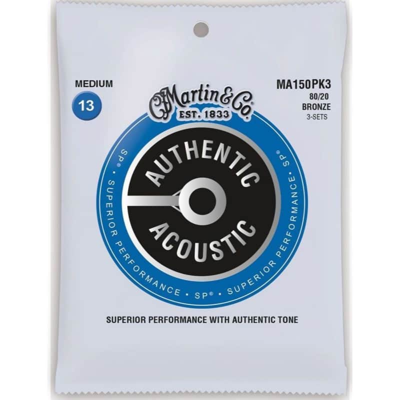 Martin MA150PK3 Authentic Acoustic SP 80/20 Bronze Guitar Strings, Medium, 3-Pack image 1