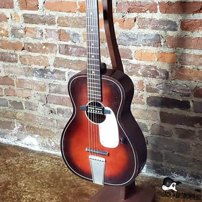 Five Star/Harmony Stella Parlor Acoustic Guitar w/ Goldfoil Pickup & Rubber Bridge (1960s, Redburst) image 7