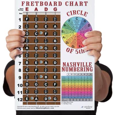 Laminated 4 String Bass Fretboard Chart Poster Nashville Numbering Theory 11x17 Beginner Easy image 1