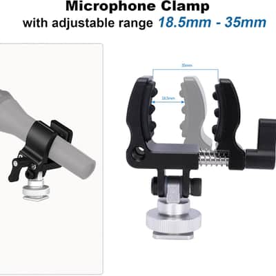 Shock-proof Shotgun Microphone Holder with 18.5-35 mm Adjustable Clamp, Microphone LED Flashlight Aluminum Holder for Camera, Cage Rig, Tripod image 3