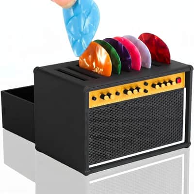 Guitar Picks Holder Box, Amp Speaker Styled Pick Holder with 5 Celluloid Guitar Picks, Guitar Pick Display Holder Pick Storage Box Set for Guitar Players image 3