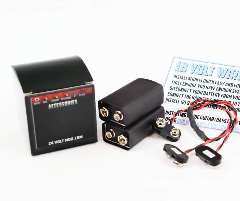 18 Volt Mod + 2x 9v Batteries + Battery Insulators for EMG & Active guitar Bass Pickups 9v Harness image 1