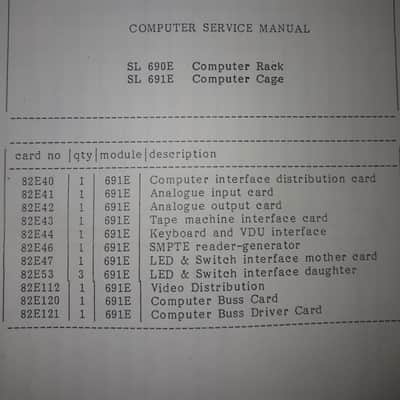 Service Mamual for Solid State Logic Master Studio System Computer 1982-85 image 4