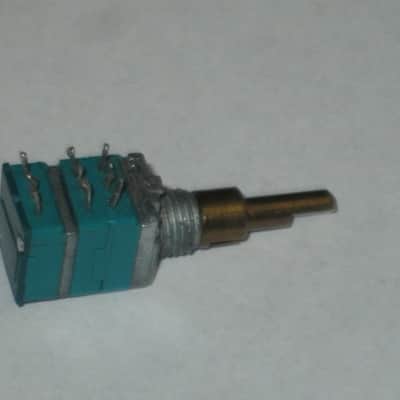 used (is fine & works) Boss MIDDLE / MID FREQ potentiometer [ upper part : 50 30C 04 5F / lower part: 10 4w 04 5F ] + nut and two piece knob (controls) taken off of MT-2 Metal Zone (pedal NOT included) 2000s / 2010 (teal rectangle shape, stacked) image 19