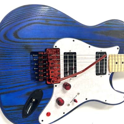 Hot rod, custom blue Hybrid Telecaster style guitar, Floyd rose, coil split image 10