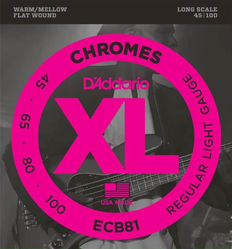 D'Addario ECB81 Chromes Flat Wound Bass Strings, Light, 45-100, Long Scale image 1