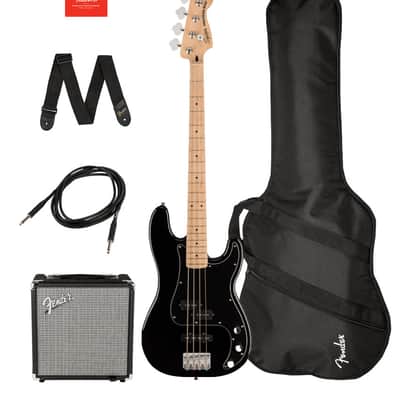 Squier by Fender Affinity Series Precision Bass PJ Guitar Pack, Maple Fingerboard - Black image 1