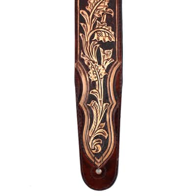 Walker And Williams KH-02-BRN Umber Brown Carving Leather Top W/ Tooled Floral Vine & Western Ends image 5