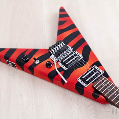 1980s Aria Pro II XX Deluxe Flying V Partscaster Orange With Black Zebra, Japan Matsumoku image 8