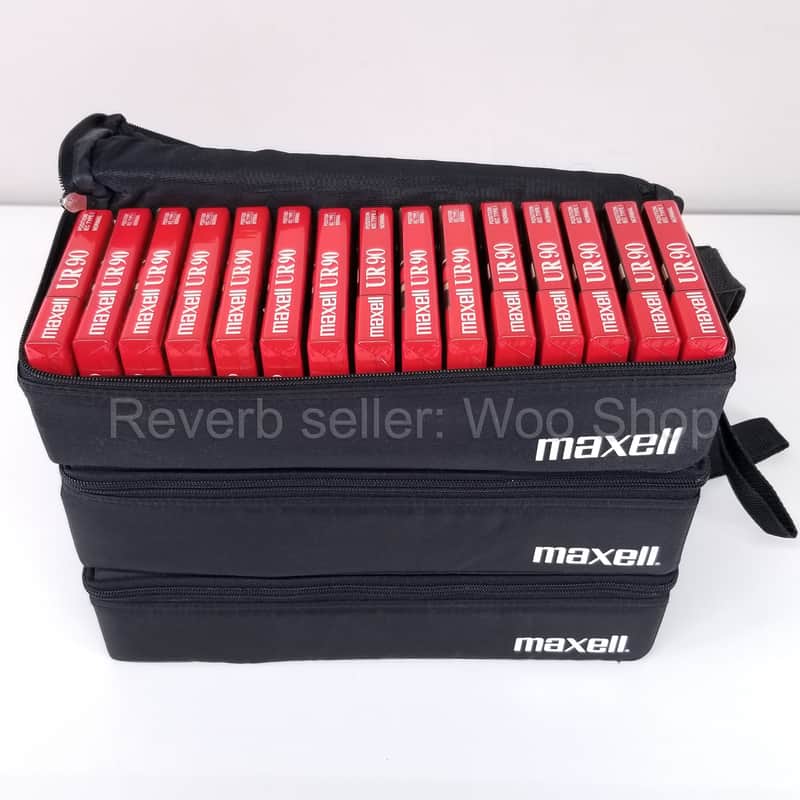 Lot of 45 Maxell UR 90 UR90 Audio Cassette Tapes, New in 3 Soft Storage Cases image 1