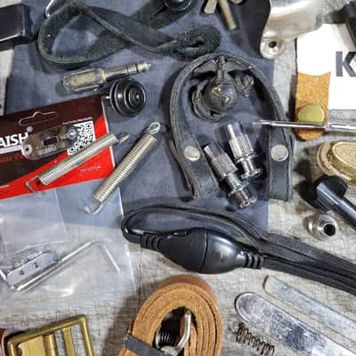 Vintage Pile of  Switch Surrounds Strap Parts String Winders Harness Misc Guitar Junk Parts Luthier image 7