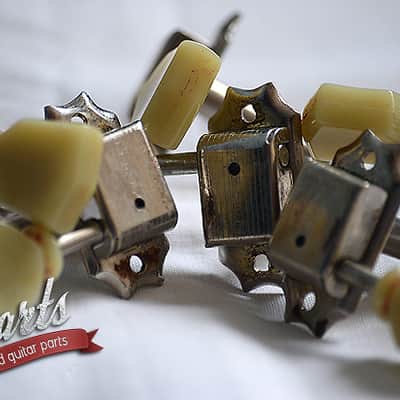 Set of 6 hand aged KLUSON Deluxe tuners, w/bushings and screws, nickel, relic, Les Paul | 59 Parts image 3