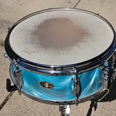 1965 Slingerland 5x14 Aqua Satin Flame Snare Drum NOV 65 Original 6-Lug Vintage image 2