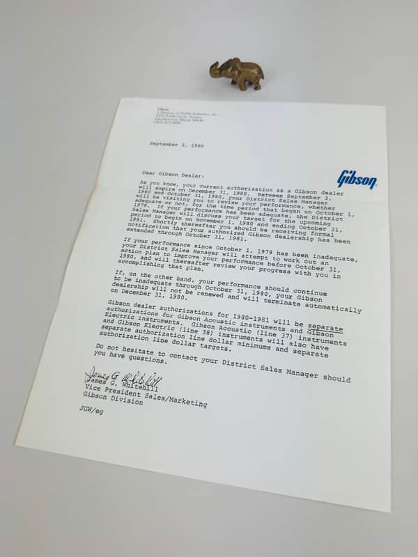Gibson Dealer Authorization Letter 1980 image 1