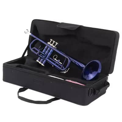Brass Bb Trumpet for Students & School Bands – 3 Keys + Carrying Case (Blue) image 2