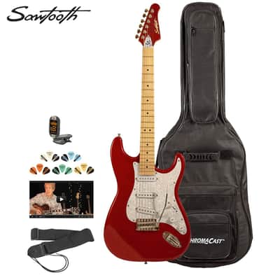 Sawtooth Candy Apple Red ES Series Electric Guitar w/ Pearl White Pickguard - Includes: Gig Bags & Accessories image 1