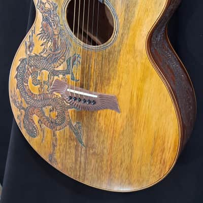 Blueberry NEW IN STOCK Handmade Acoustic Guitar Double Cutaway Dragon with Mango Wood image 2