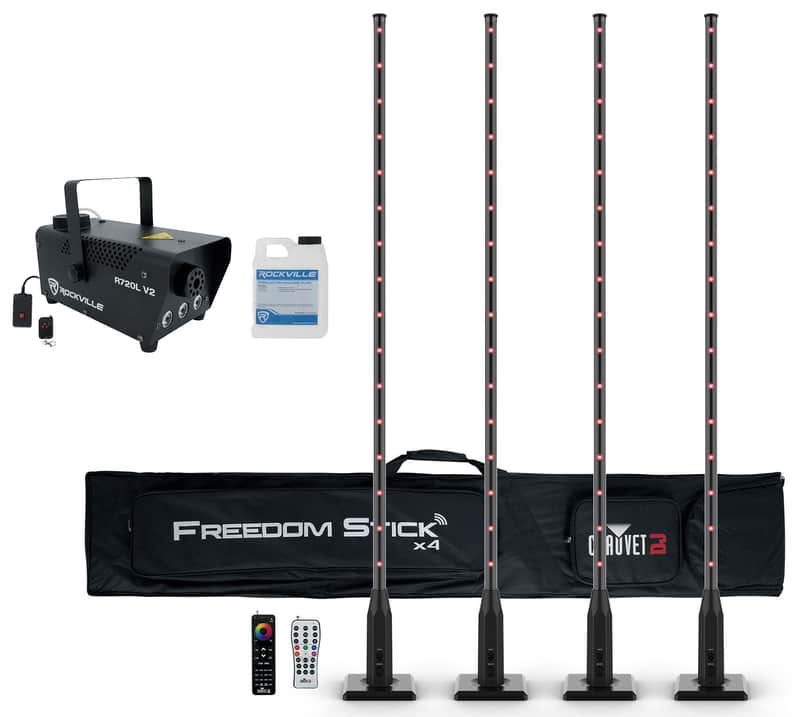 Chauvet Freedom Stick X4 Wireless Battery RF DMX Light Sticks+XL Remote+Fogger image 1