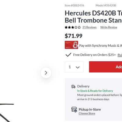 Hercules DS420B TravLite In-Bell Trombone Stand 2020's - Black image 2