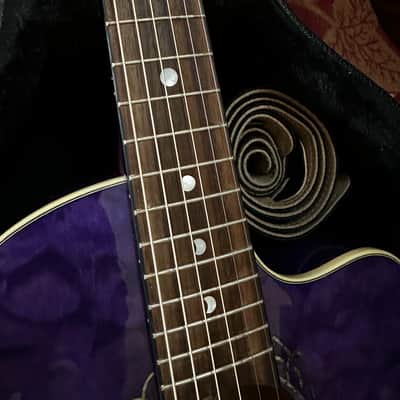 Luna Flora Passionflower Quilt Maple Acoustic-Electric Guitar 2010s - Trans Purple image 13