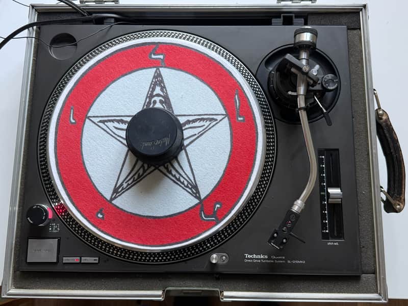 Technics SL-1210MK2 with flightcase, Shure m44-7 and Mastersounds weight image 1