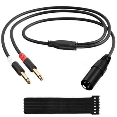 3-Pin XLR Male to Dual 6.35mm 1/4'' Male Y Splitter Converter Cable 20 Ft, Double Mono to XLR Microphone Cable Stereo Audio Interconnect Adapter Cord for Mixer AMP Speaker+5 Ties image 1