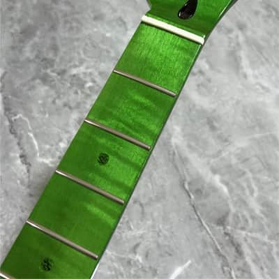 green 22 fret flame Maple electrick guitar neck DIY gloss parts hole 10mm 25.5inch image 1