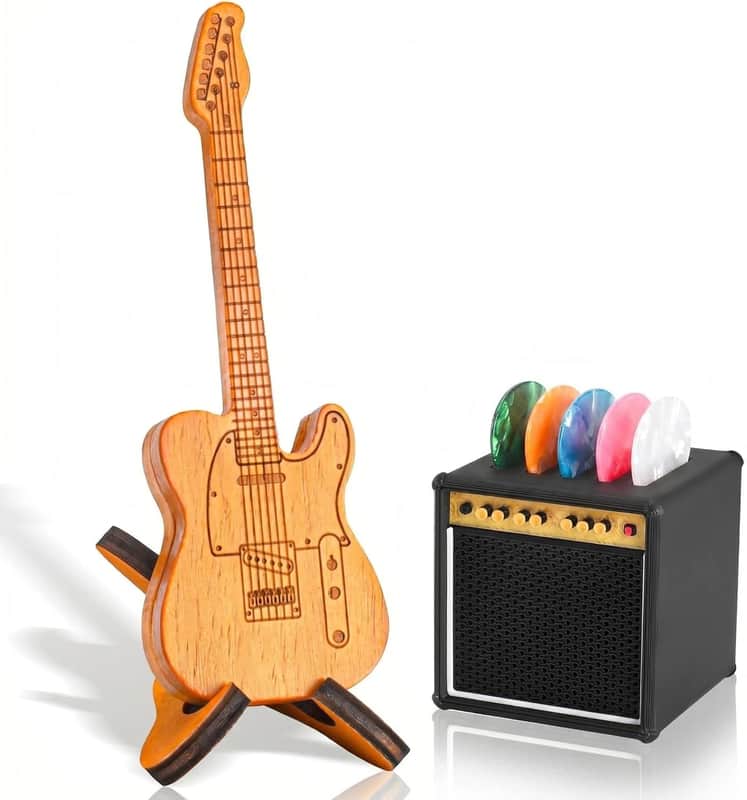 Guitar Picks Holder Box, Pick Display Holder, Amp Speaker Styled Pick Holder and Wooden Guitar Pick Holder with Stand, Pick Storage Box Set for Guitar Players and Music Enthusiasts image 1