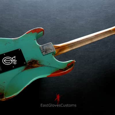 Fender FSR Stratocaster Seafoam Green/Metallic Orange HSS Heavy Aged Relic by EGC (107 OF 250) image 12