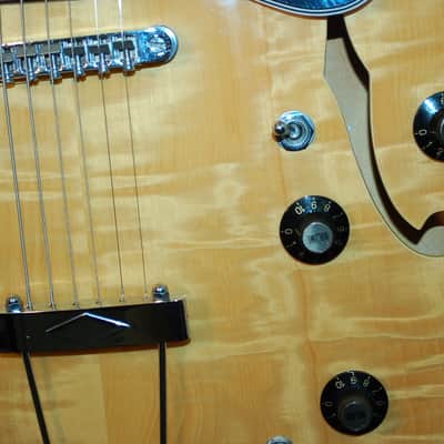Video Demo 1978 Vintage Japan  Lawsuit Penco E-20N 335 Flamey Body Pro SEtup New  Hard Shell Case image 3